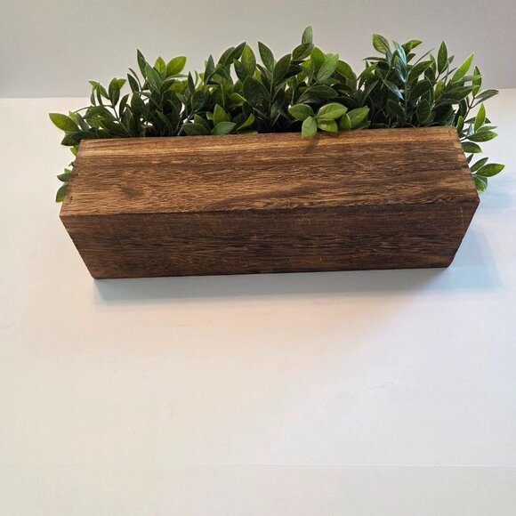 Rustic Faux Greenery in Wooden Planter Box w/Natural Pebble River Rock Detailing - Picture 6 of 11